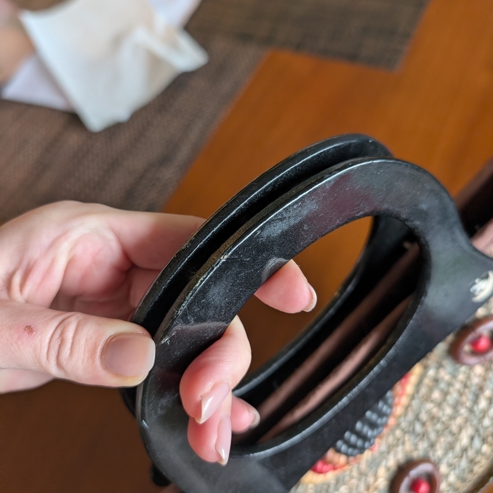 Handcrafted Woven Tote with Black Handles - Picture 5 of 7
